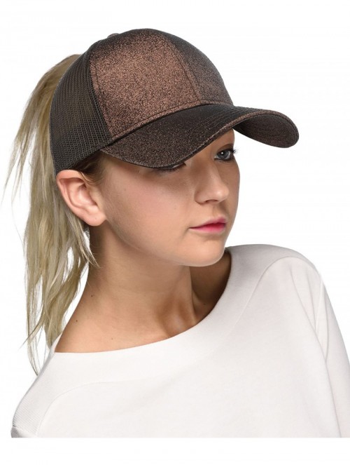 Baseball Caps Hatsandscarf Ponytail caps Messy Buns Trucker Plain Baseball Cap (BT-6) - Glitter-bronze - C218Q2674Y7 $18.51