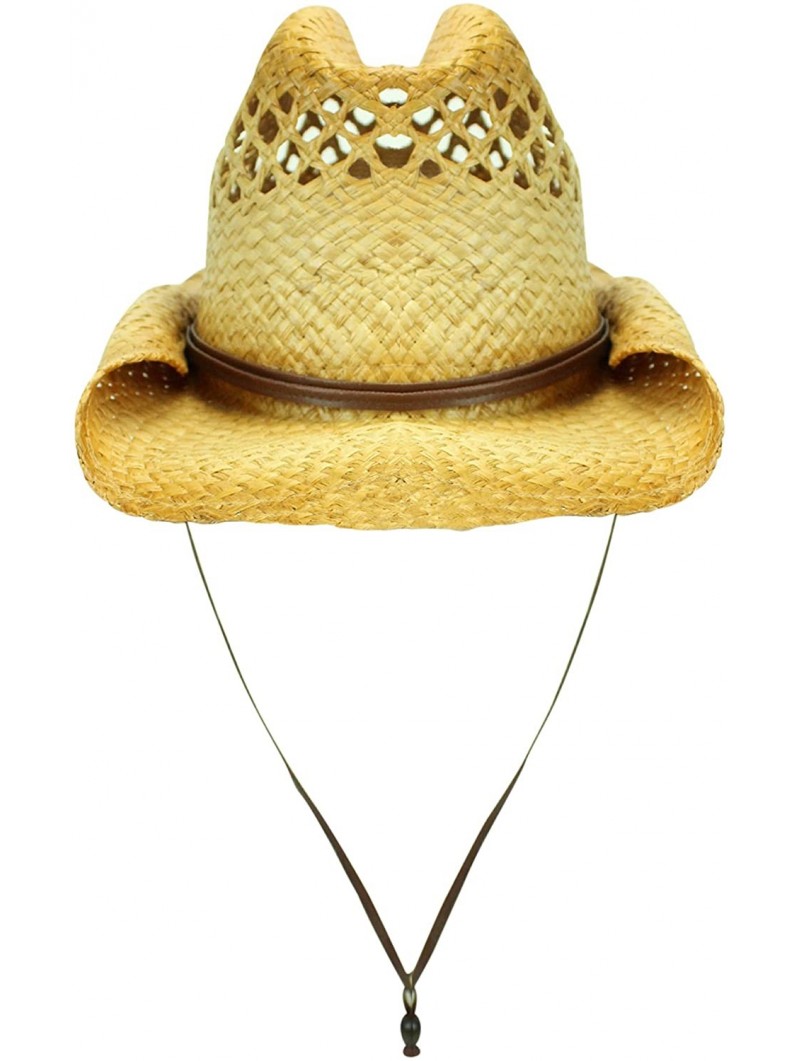 Cowboy Hats Vented Rocker Style Bended Brim Distressed Straw Cowboy Hat with Chin Cord - CP111OSXWD1 $32.60