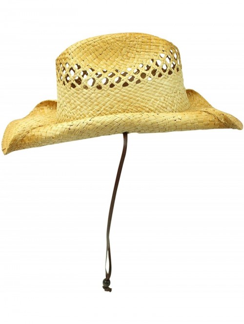 Cowboy Hats Vented Rocker Style Bended Brim Distressed Straw Cowboy Hat with Chin Cord - CP111OSXWD1 $32.60