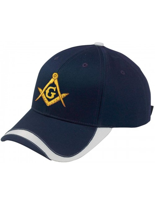Baseball Caps Gold Square & Compass Embroidered Masonic Sport Wave Adjustable Hat - Navy - CZ11S4LCJWL $29.16