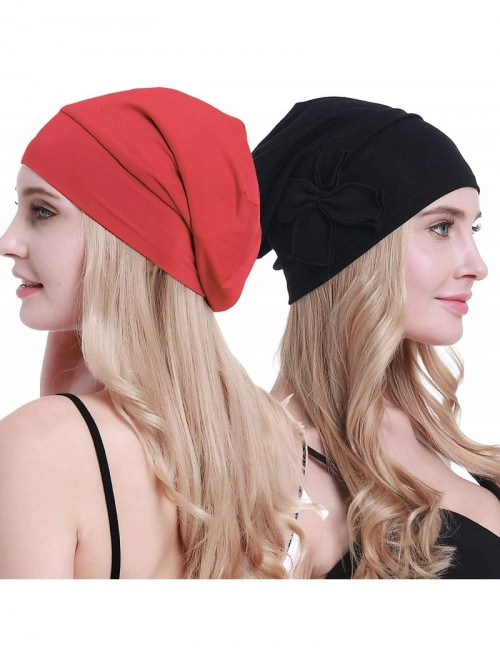 Skullies & Beanies Cotton Chemo Turbans Headwear Beanie Hat Cap for Women Cancer Patient Hairloss - Cotton Black +Bamboo Medi...