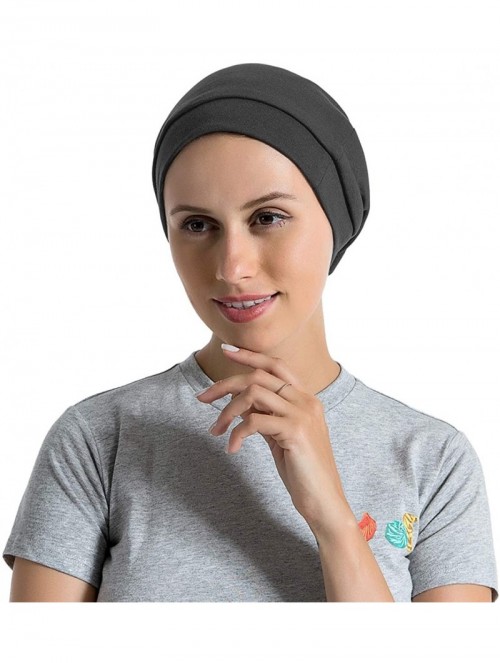 Skullies & Beanies Satin Lined Sleep Cap Cotton Slap Hat Slouchy Beanie Night Bonnet - Dark Gray - C118XHTZUQZ $13.57