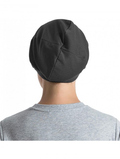 Skullies & Beanies Satin Lined Sleep Cap Cotton Slap Hat Slouchy Beanie Night Bonnet - Dark Gray - C118XHTZUQZ $13.57