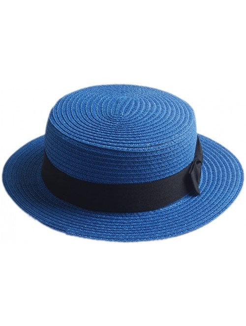 Sun Hats Adult Boater Caps Straw Hats - Blue - CF12E1V41MD $18.01