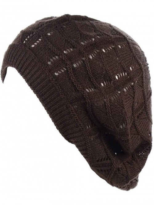 Berets Womens Knit Beanie Beret Hat Lightweight Fashion Accessory Crochet Cutouts - J019brown - CT194YM3Q3W $15.54