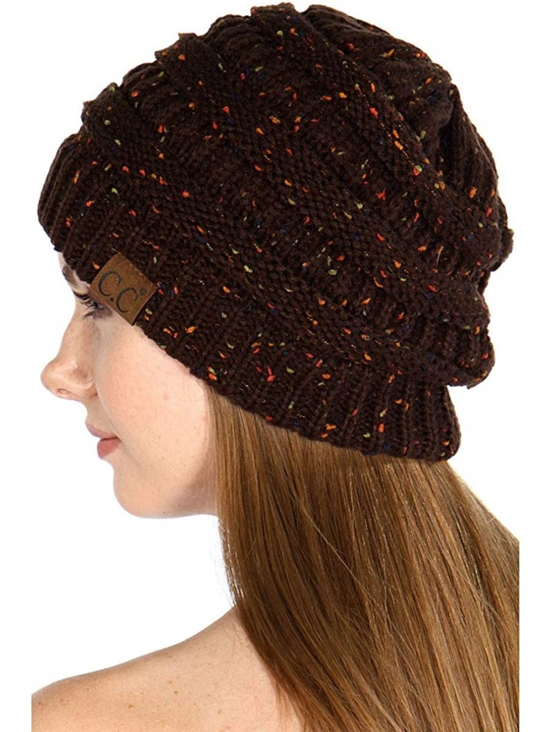 Skullies & Beanies USA Trendy Warm Chunky Soft Stretch Cable Knit Slouchy Beanie - Confetti Brown - CG18M5AY4OZ $16.55