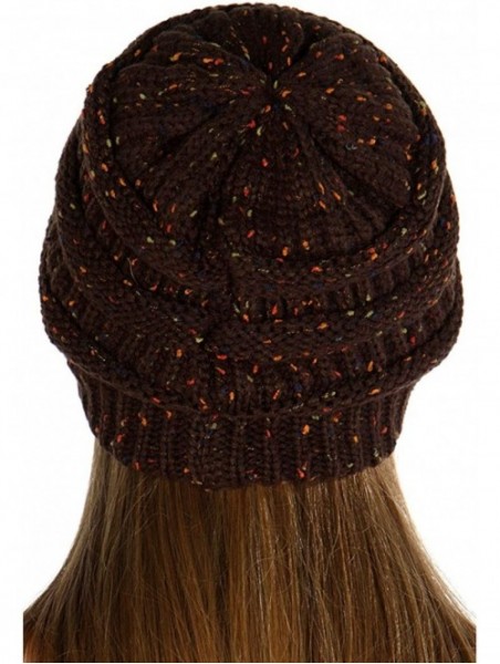 Skullies & Beanies USA Trendy Warm Chunky Soft Stretch Cable Knit Slouchy Beanie - Confetti Brown - CG18M5AY4OZ $16.55