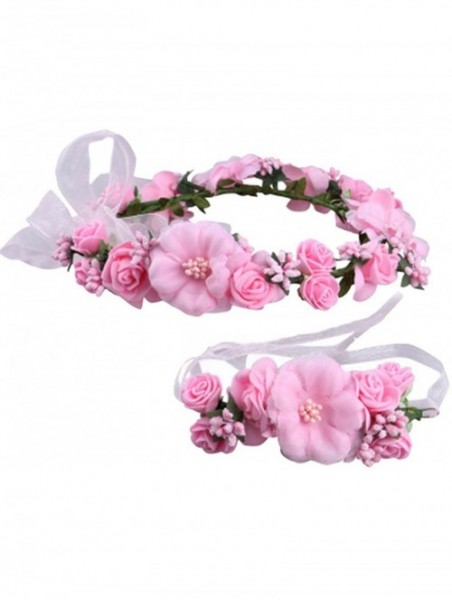 Headbands Rose Flower Crown Wreath Wedding Headband Wrist Band Set - Pink - CV17YZG76H6 $17.21