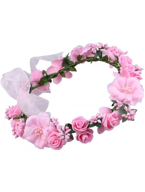 Headbands Rose Flower Crown Wreath Wedding Headband Wrist Band Set - Pink - CV17YZG76H6 $17.21