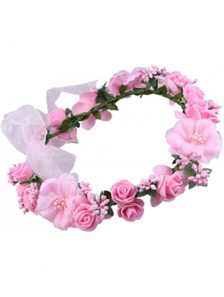 Headbands Rose Flower Crown Wreath Wedding Headband Wrist Band Set - Pink - CV17YZG76H6 $17.21