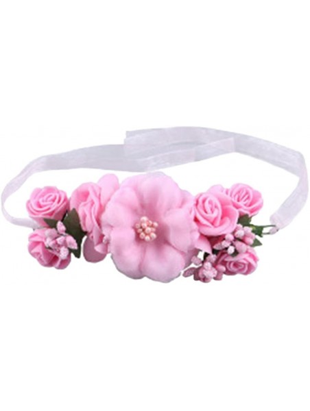 Headbands Rose Flower Crown Wreath Wedding Headband Wrist Band Set - Pink - CV17YZG76H6 $17.21