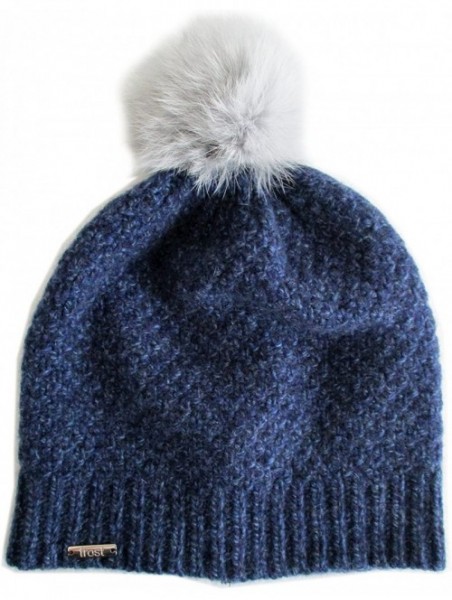 Skullies & Beanies 95% Cashmere Hat with Detachable Rabbit Fur Pom CSH994R - Navy Blue - CW186LLYCW3 $51.84