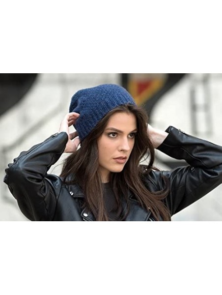 Skullies & Beanies 95% Cashmere Hat with Detachable Rabbit Fur Pom CSH994R - Navy Blue - CW186LLYCW3 $51.84