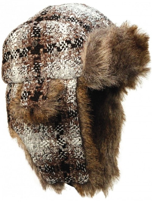 Skullies & Beanies Winter Wool Faux Fur Hat Super Thick And Soft - Brown Checker - CF11HXBVAVN $21.57