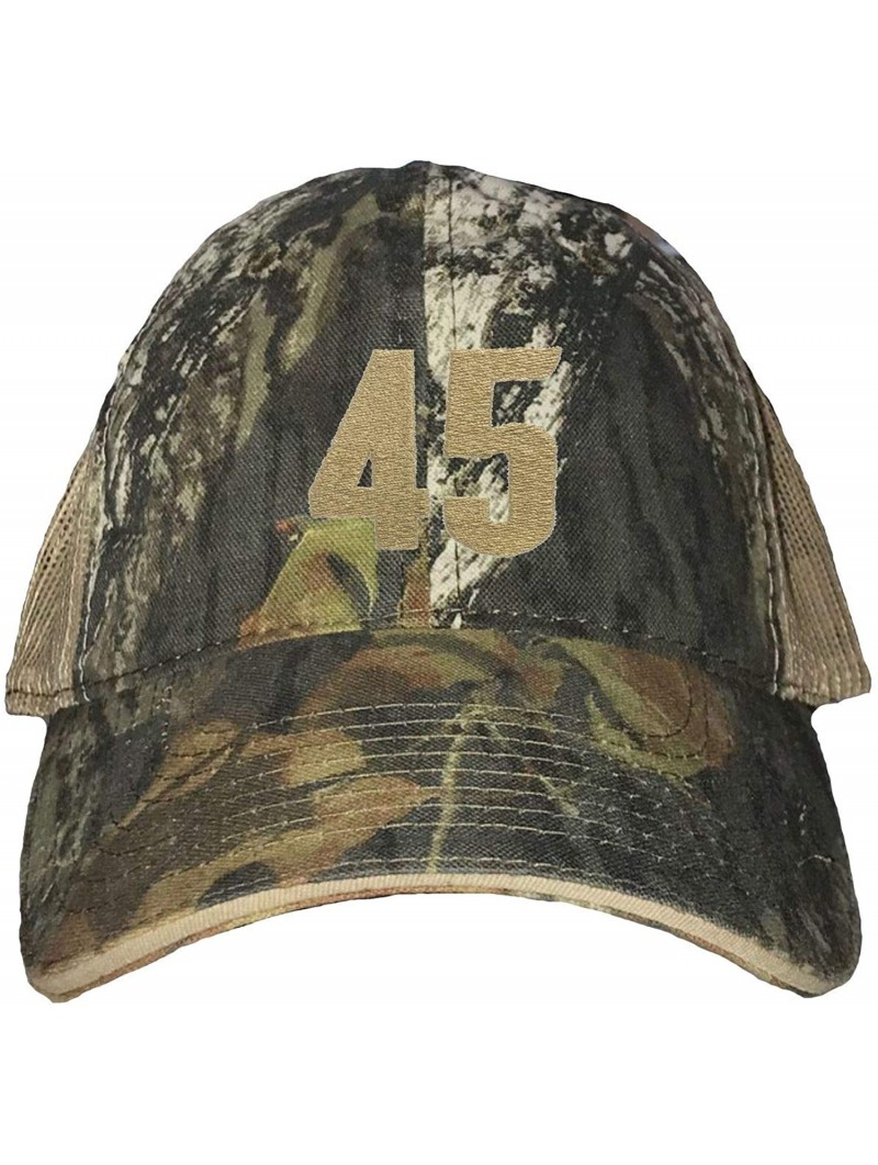 Baseball Caps Adult Gold 45 Embroidered Distressed Trucker Cap - Mossy Oak Breakup/ Khaki - CZ18HW6XEWR $31.92