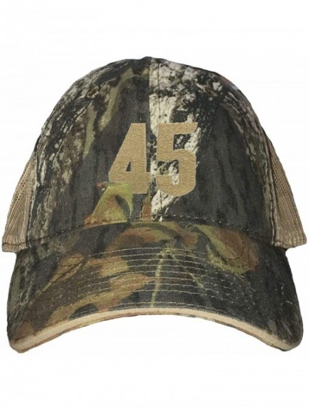 Baseball Caps Adult Gold 45 Embroidered Distressed Trucker Cap - Mossy Oak Breakup/ Khaki - CZ18HW6XEWR $31.92