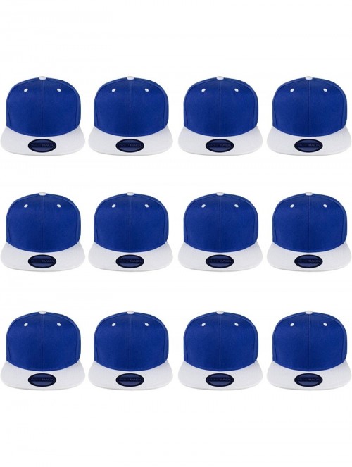 Baseball Caps Plain Blank Flat Brim Adjustable Snapback Baseball Caps Wholesale LOT 12 Pack - Royal/White - CT18TAOXSNI $31.86