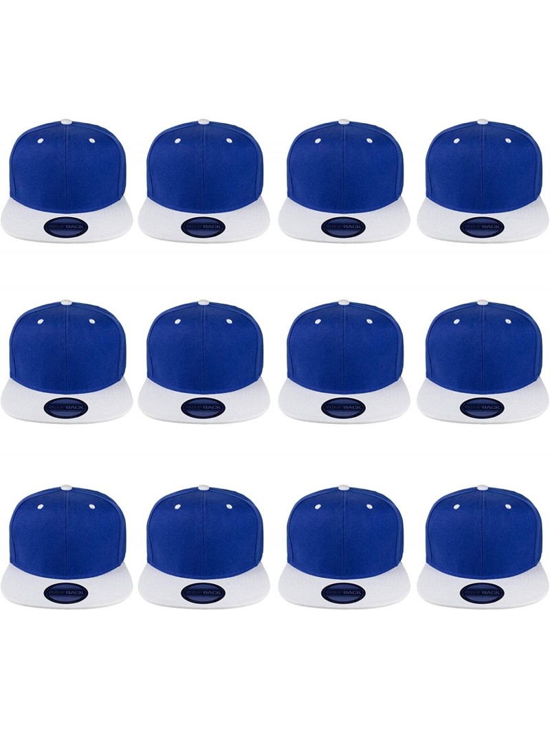 Baseball Caps Plain Blank Flat Brim Adjustable Snapback Baseball Caps Wholesale LOT 12 Pack - Royal/White - CT18TAOXSNI $31.86