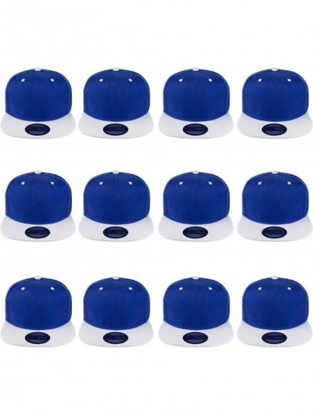 Baseball Caps Plain Blank Flat Brim Adjustable Snapback Baseball Caps Wholesale LOT 12 Pack - Royal/White - CT18TAOXSNI $31.86