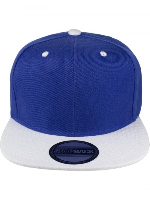 Baseball Caps Plain Blank Flat Brim Adjustable Snapback Baseball Caps Wholesale LOT 12 Pack - Royal/White - CT18TAOXSNI $31.86