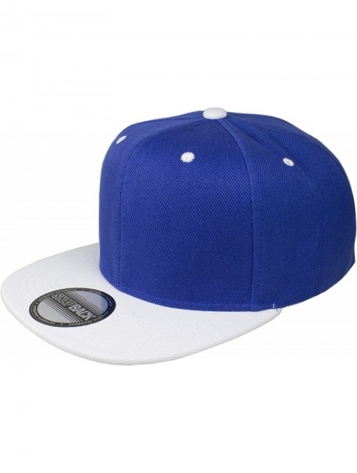 Baseball Caps Plain Blank Flat Brim Adjustable Snapback Baseball Caps Wholesale LOT 12 Pack - Royal/White - CT18TAOXSNI $31.86