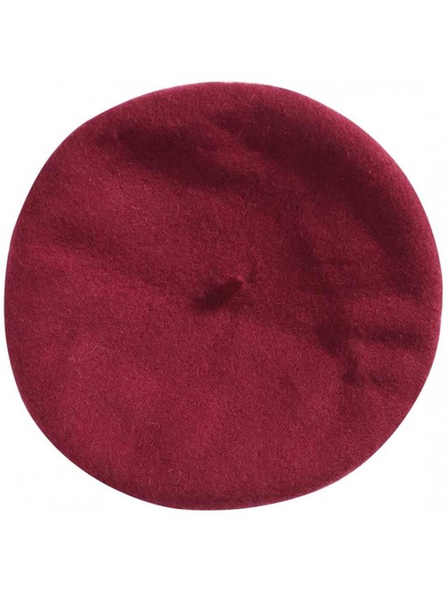 Berets Berets for Women Wool French Beanies Hat Solid Color Lightweight Casual - Wine - CB18KZCNAG3 $14.98