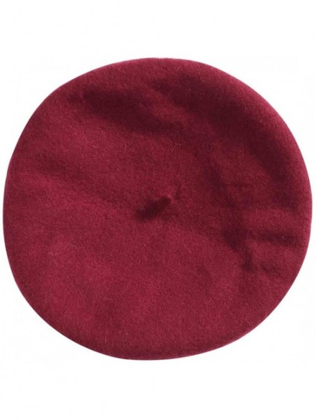 Berets Berets for Women Wool French Beanies Hat Solid Color Lightweight Casual - Wine - CB18KZCNAG3 $14.98