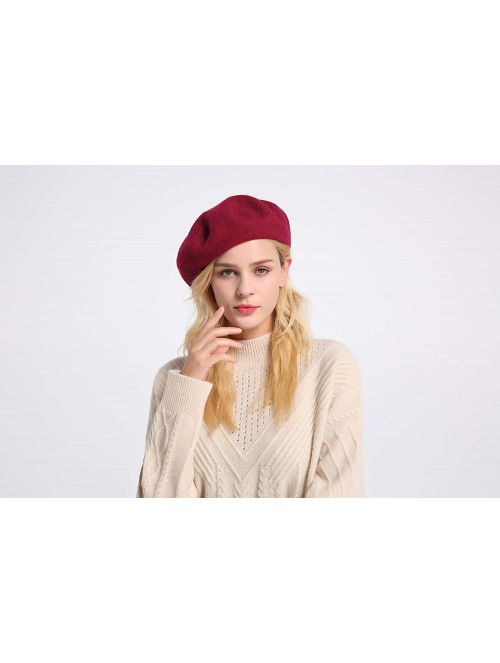 Berets Berets for Women Wool French Beanies Hat Solid Color Lightweight Casual - Wine - CB18KZCNAG3 $14.98