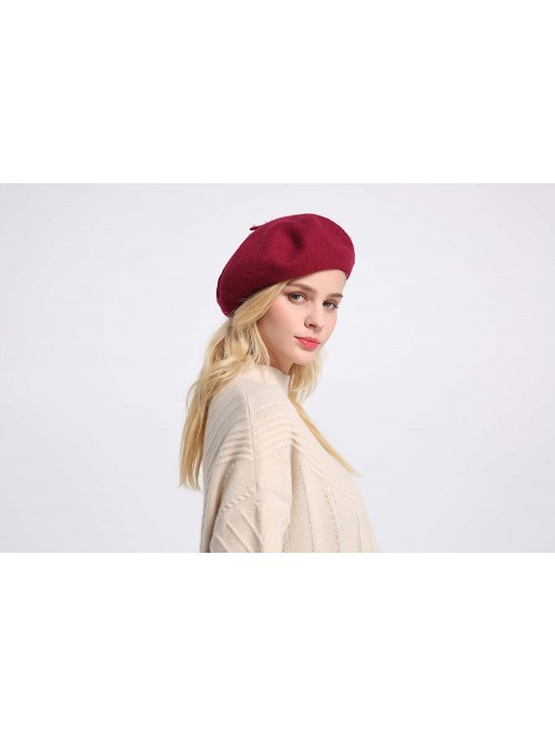 Berets Berets for Women Wool French Beanies Hat Solid Color Lightweight Casual - Wine - CB18KZCNAG3 $14.98