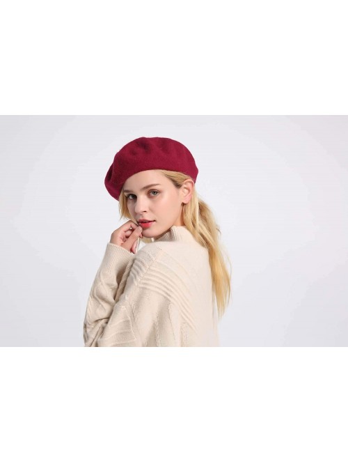 Berets Berets for Women Wool French Beanies Hat Solid Color Lightweight Casual - Wine - CB18KZCNAG3 $14.98