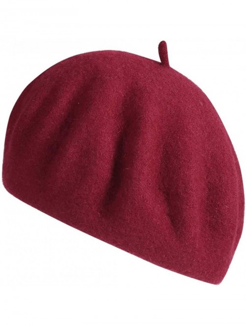 Berets Berets for Women Wool French Beanies Hat Solid Color Lightweight Casual - Wine - CB18KZCNAG3 $14.98