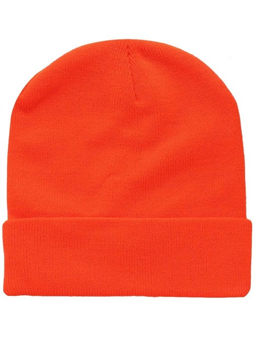 Skullies & Beanies Men Women Knitted Beanie Hat Ski Cap Plain Solid Color Warm Great for Winter - 1pc Orange - CT18L3QETQ6 $1...