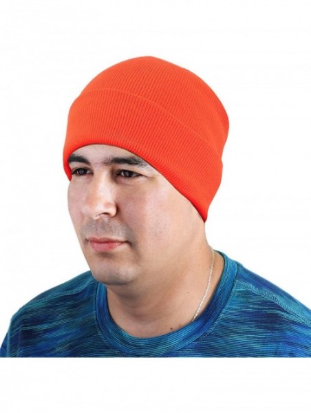 Skullies & Beanies Men Women Knitted Beanie Hat Ski Cap Plain Solid Color Warm Great for Winter - 1pc Orange - CT18L3QETQ6 $1...