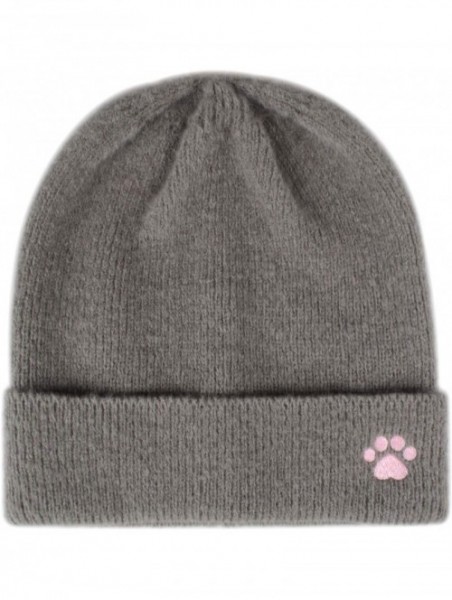 Skullies & Beanies Cat Lover Dog Lover Gift Stretchy Love Paw Embroidery Knit Beanie Skully Toque - Grey Hat Pink Love Paw - ...