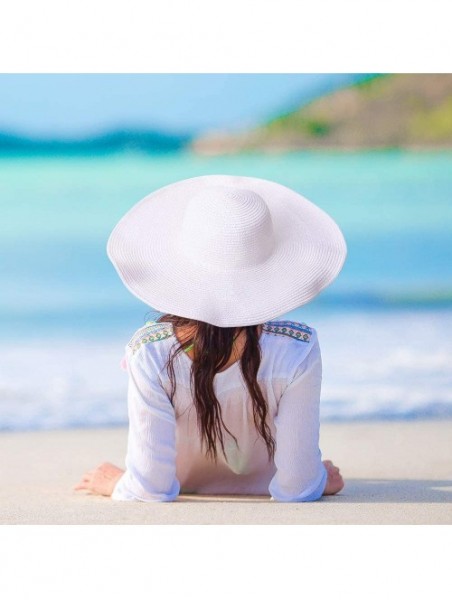 Sun Hats Sun Hats for Women - Wide Brim Beach Floppy Summer Hat for Girls - White - C611KY1IL4T $17.66