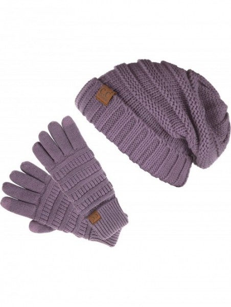 Skullies & Beanies Exclusives Oversized Slouchy Beanie Bundled with Matching Lined Touchscreen Glove - Violet - CA193ENNDT4 $...