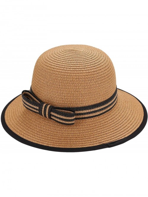 Sun Hats Panama Sunhat Breathable Wide Brim Straw Bowknot Fedora Travel Beach Sun Hat Foldable UPF50+ for Girls Women - CD18T...