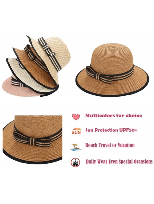 Sun Hats Panama Sunhat Breathable Wide Brim Straw Bowknot Fedora Travel Beach Sun Hat Foldable UPF50+ for Girls Women - CD18T...