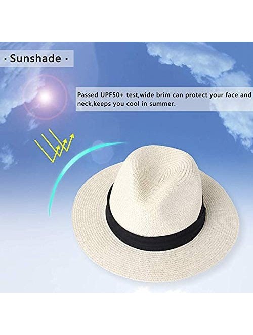 Sun Hats Panama Sunhat Breathable Wide Brim Straw Bowknot Fedora Travel Beach Sun Hat Foldable UPF50+ for Girls Women - CD18T...