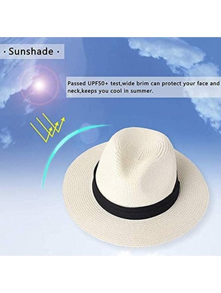 Sun Hats Panama Sunhat Breathable Wide Brim Straw Bowknot Fedora Travel Beach Sun Hat Foldable UPF50+ for Girls Women - CD18T...