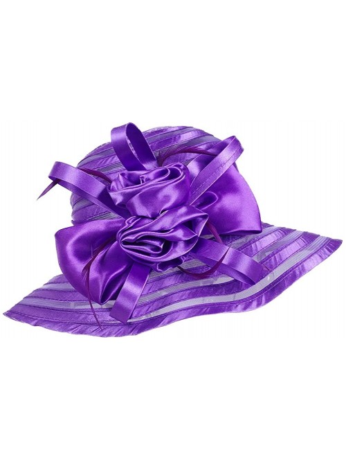 Bucket Hats Women's Big Floral Fascinator Kentucky Derby Church Floppy Wide Brim Cloche Bucket Hat - Purple - CH11S1HI69D $28.16