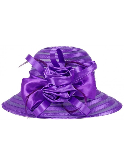 Bucket Hats Women's Big Floral Fascinator Kentucky Derby Church Floppy Wide Brim Cloche Bucket Hat - Purple - CH11S1HI69D $28.16