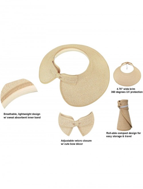 Visors Spring/Summer Classics Edition Straw Roll-able Sun Visor Hat - Beige Brown Mix - C618DMACKM0 $15.86