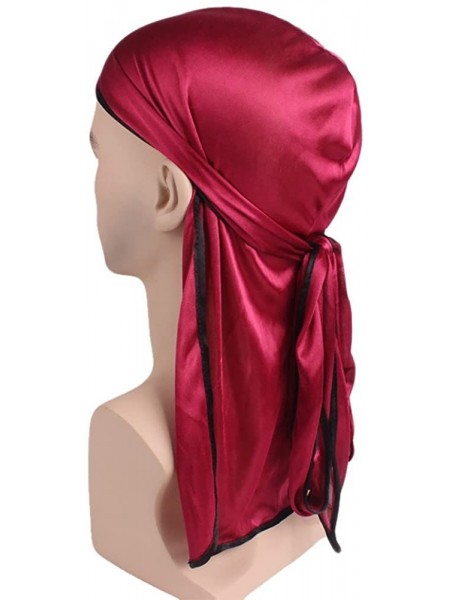 Skullies & Beanies Unisex Deluxe Silky Durag Long-Tail Cap India Muslim Stretch Head Scarf Wrap Turban 360 Waves Hat - Red - ...