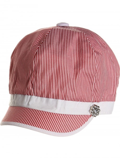 Newsboy Caps Women's Spring Summer Narrow Stripes Rhinestone Flower Cabbie Hats - Red - CF118SPW45Z $18.76