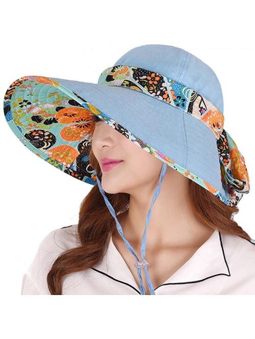 Sun Hats Women's Summer Beach Travelling Sun Hat UV Wide Brim Visor Caps - Blue2 - C417Z643SYK $12.56