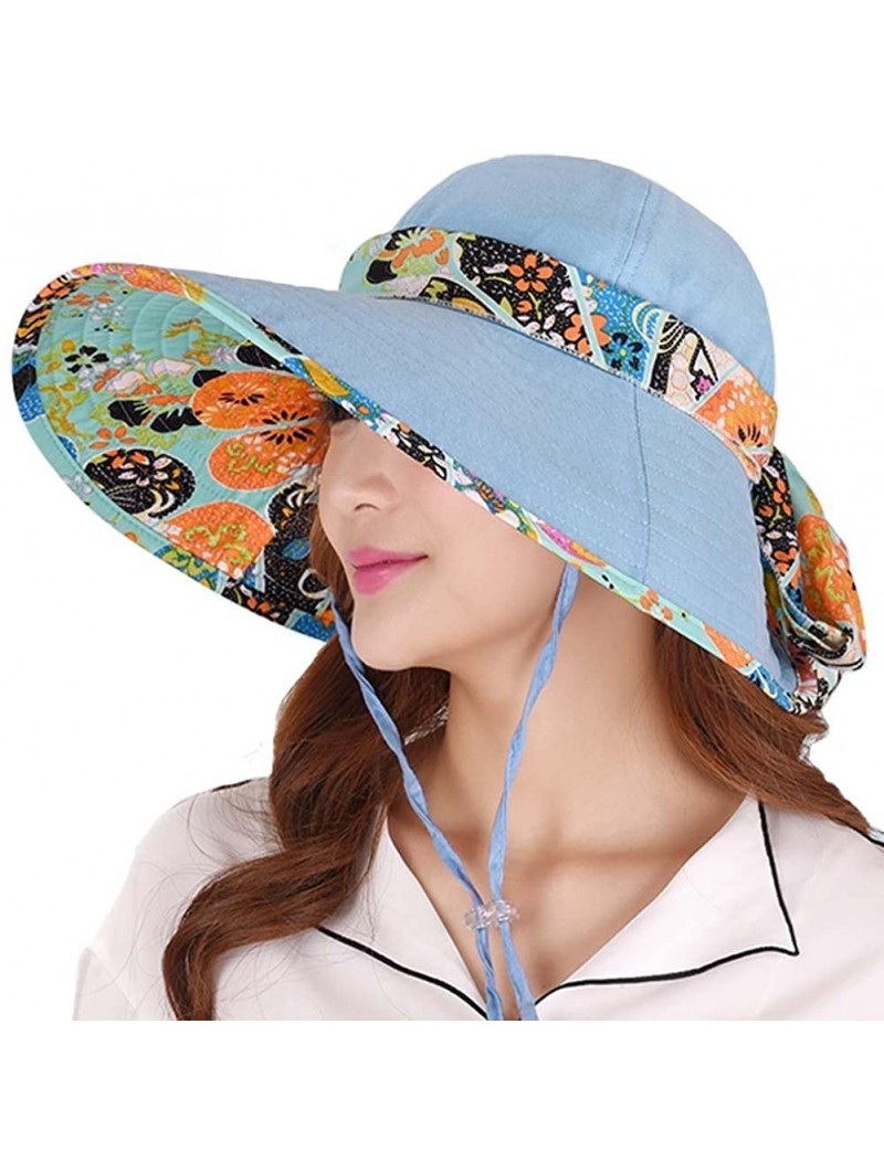 Sun Hats Women's Summer Beach Travelling Sun Hat UV Wide Brim Visor Caps - Blue2 - C417Z643SYK $12.56