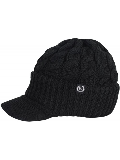 Skullies & Beanies Winter Newsboy Cable Knitted Visor Beanie Bill Winter Warm Hat - Black - CI11PRX1AYV $12.42