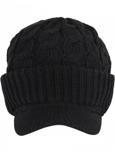 Skullies & Beanies Winter Newsboy Cable Knitted Visor Beanie Bill Winter Warm Hat - Black - CI11PRX1AYV $12.42