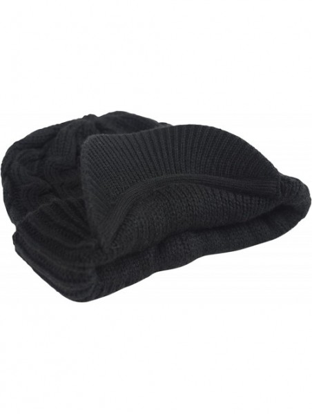 Skullies & Beanies Winter Newsboy Cable Knitted Visor Beanie Bill Winter Warm Hat - Black - CI11PRX1AYV $12.42